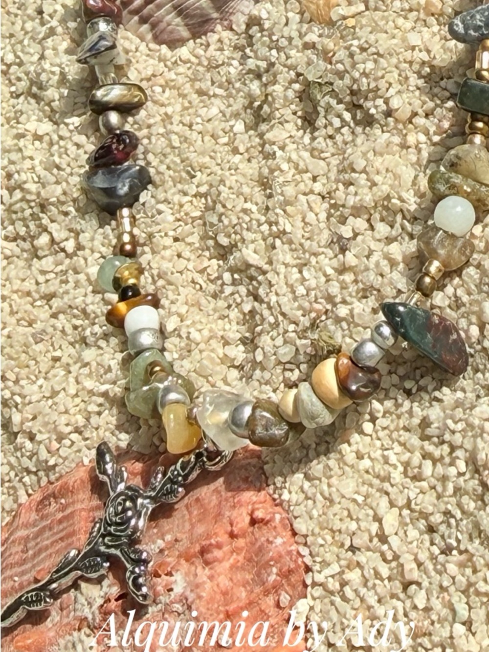 Multi stone Rosary Necklace with Crucifix - Picture 6 of 11
